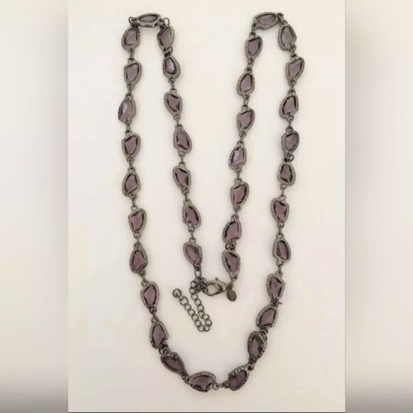 CHICO'S GUN METAL TONE PURPLE RESIN 38"-42" NECKLACE NWOT - Picture 1 of 2